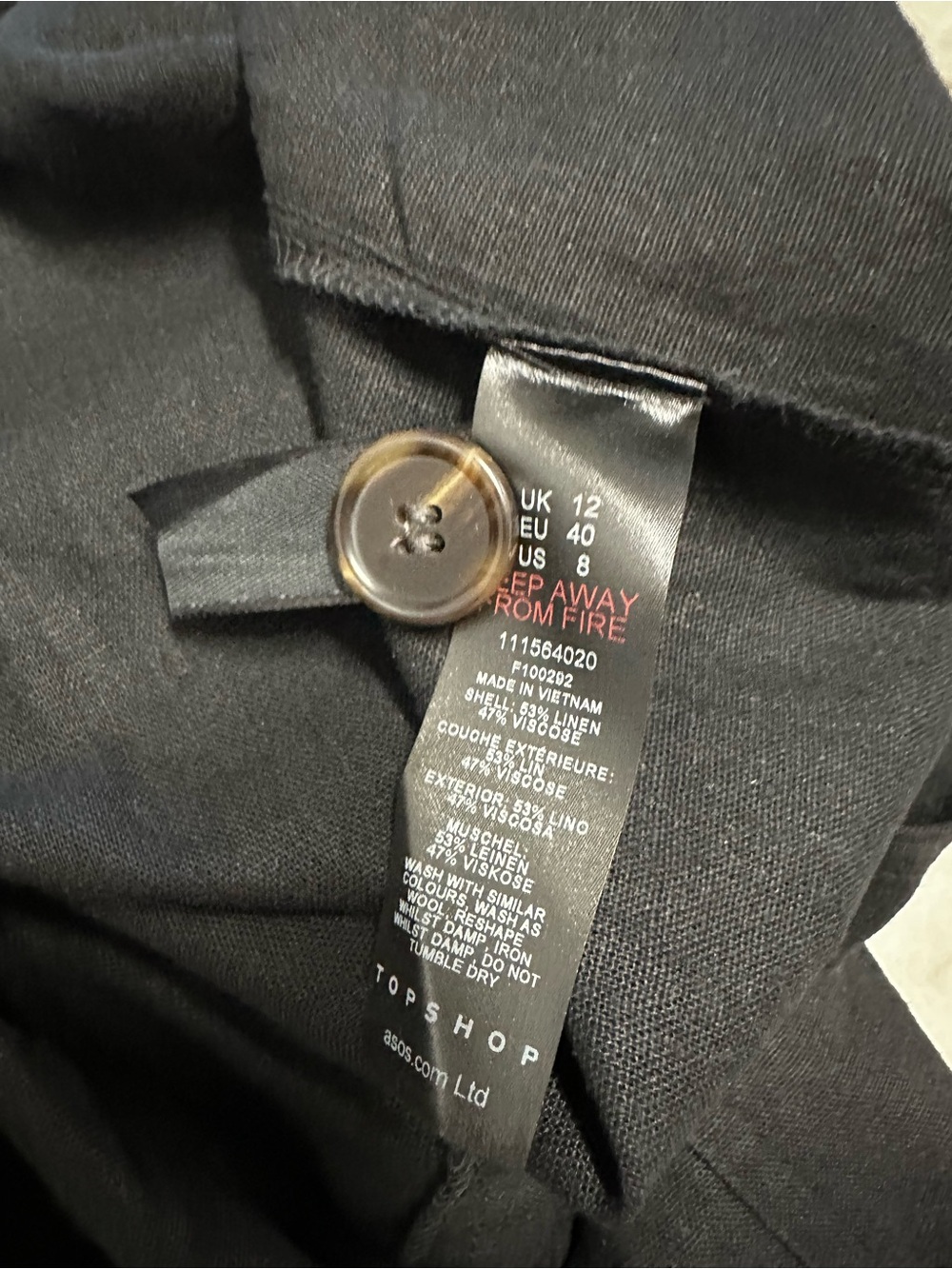 Linen Blend Black Utility Button-Front - Picture 3 of 3
